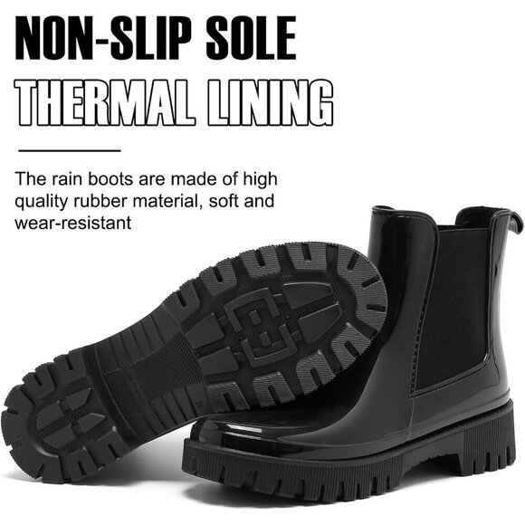 🆕  Black Rubber Rain Boots Women’s Waterproof Garden Work Booties PVC Non-Slip - Picture 3 of 7